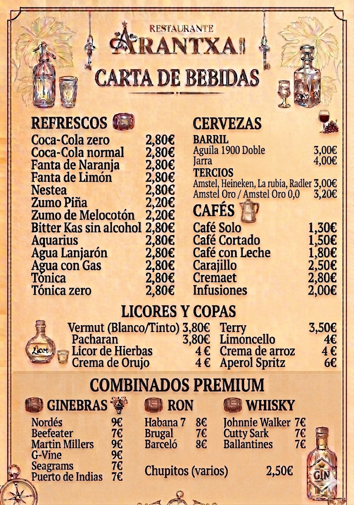 Carta de bebidas de Arantxa