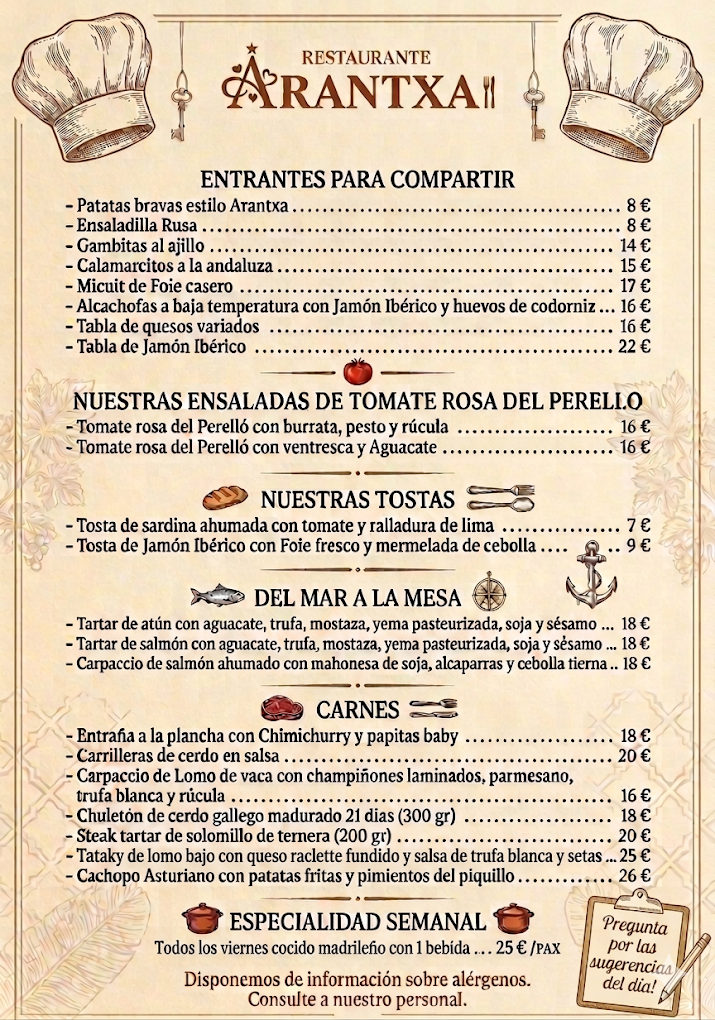 Carta de comida de Arantxa