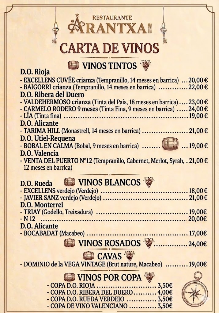 Carta de vinos de Arantxa